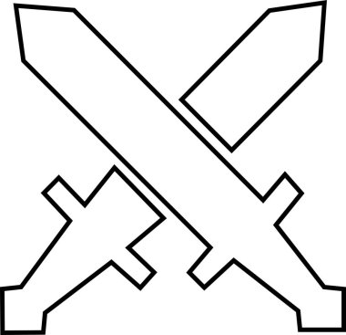 Kılıç Simgesi ile Kılıç, Kılıç, Kılıç, Silah, Çelik ve Savaş Sembolleri Siyah Çizgi Biçimli Ortaçağ ve Savaş Tasarımı Vektörü