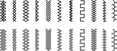 Nakış Dikişleri Simgesi Seti, Koleksiyon ve Grup Siyah İğne, Dikiş, Çapraz Dikiş, Desen, Tekstil Sembol Vektörü Kumaş Tasarım ve İşlem Biçimi