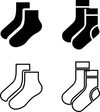 Siyah çorap ikonu seti, koleksiyon ve grup düz ve çizgi stili ayakkabı giysi, moda ve tekstil çorap eşanlamlı, giysi tasarımı paketi için vektör sembolü
