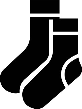 Giysi, moda ve tekstil çorap eşanlamlılığı için düz stil ayakkabı vektör sembolü olan siyah çorap simgesi, giysi tasarımı paketi