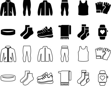 Fitness and Gym Icon Set Black Flat and Line Style Antrenman Sembol Koleksiyon Grubu Egzersiz, Spor, Vücut geliştirme, Dumbbell, Halter, Güç, Sağlık, Sağlık Vektörü