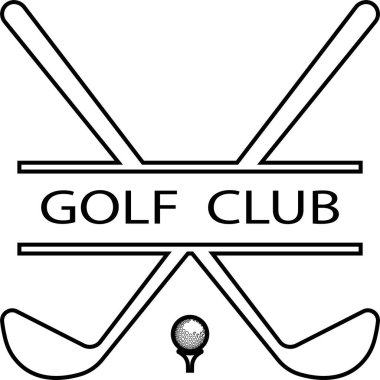 Siyah Golf Kulübü Stili Vektör Logosu Sembolü ve Çapraz Klüpler, Top ve Rozet Tasarımı Asgari Çizgi Tasarımı
