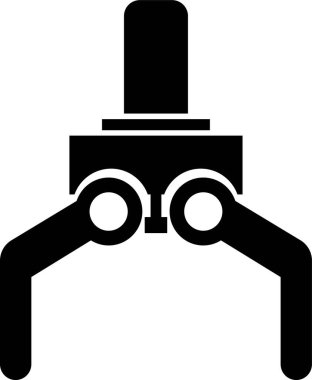 Yakalayıcı Robotik Kol Endüstriyel Pençesi, Mekanik El, Otomasyon Aracı, Fabrika Robotu ve Mühendislik Sembol Vektörü Siyah Renk Düz Biçimli