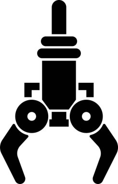 Yakalayıcı Robotik Kol Endüstriyel Pençesi, Mekanik El, Otomasyon Aracı, Fabrika Robotu ve Mühendislik Sembol Vektörü Siyah Renk Düz Biçimli