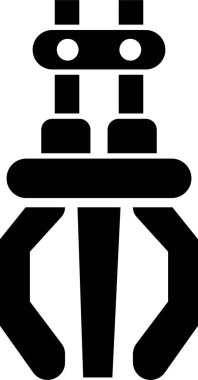 Yakalayıcı Robotik Kol Endüstriyel Pençesi, Mekanik El, Otomasyon Aracı, Fabrika Robotu ve Mühendislik Sembol Vektörü Siyah Renk Düz Biçimli