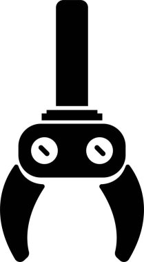 Yakalayıcı Robotik Kol Endüstriyel Pençesi, Mekanik El, Otomasyon Aracı, Fabrika Robotu ve Mühendislik Sembol Vektörü Siyah Renk Düz Biçimli