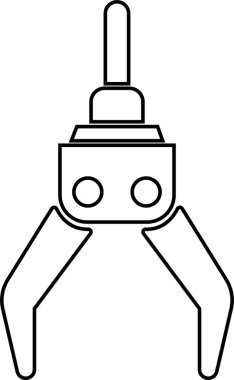 Yakalayıcı Robotik Kol Endüstriyel Pençesi, Mekanik El, Otomasyon Aracı, Fabrika Robotu ve Mühendislik Sembol Vektörü Siyah Renk Çizgisi Biçiminde