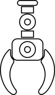 Yakalayıcı Robotik Kol Endüstriyel Pençesi, Mekanik El, Otomasyon Aracı, Fabrika Robotu ve Mühendislik Sembol Vektörü Siyah Renk Çizgisi Biçiminde