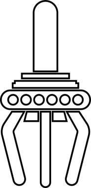 Yakalayıcı Robotik Kol Endüstriyel Pençesi, Mekanik El, Otomasyon Aracı, Fabrika Robotu ve Mühendislik Sembol Vektörü Siyah Renk Çizgisi Biçiminde