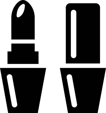 Ruj Simgesi Grubu Siyah Kozmetik Makyaj Tüpü, Güzellik Ürünleri Sembolü, Düz Stil Moda Aksesuar Vektörü Cazibe, Zarafet, Salon ve Moda Tasarımı