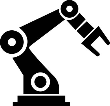 Mekanik Robot El, Fabrika Makinesi, Mühendislik Teknolojisi Siyah Düz Biçimli Sembolü Robot Kol ve Endüstriyel Otomasyon Vektörü