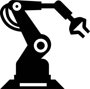Mekanik Robot El, Fabrika Makinesi, Mühendislik Teknolojisi Siyah Düz Biçimli Sembolü Robot Kol ve Endüstriyel Otomasyon Vektörü
