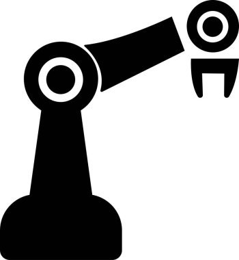 Mekanik Robot El, Fabrika Makinesi, Mühendislik Teknolojisi Siyah Düz Biçimli Sembolü Robot Kol ve Endüstriyel Otomasyon Vektörü