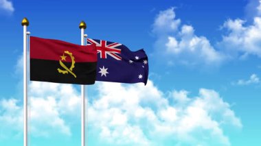 Kutupta alfa kanalı dahil ANGOLA ve AUSTRALIA bayrakları dalgalanıyor