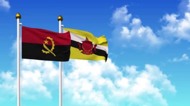 Alpha Channel ile birlikte kutupta ANGOLA ve BRUNEI bayrakları dalgalanıyor