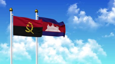 Kutuptaki ANGOLA ve CAMBODIA bayrakları alfa kanalı ile birlikte sallanıyor