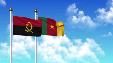 Kutuptaki ANGOLA ve CAMEROON bayrakları alfa kanalı ile birlikte sallanıyor