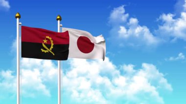 Kutuptaki ANGOLA ve JAPAN bayrakları alfa kanalı ile birlikte sallanıyor