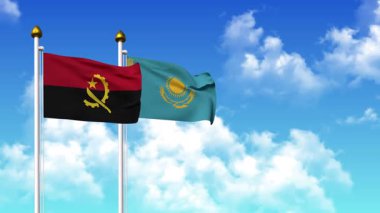 Kutuptaki ANGOLA ve KAZAKHSTAN bayrakları alfa kanalı ile birlikte sallanıyor