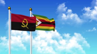 Kutuptaki ANGOLA ve ZIMBABWE bayrakları alfa kanalı ile birlikte sallanıyor