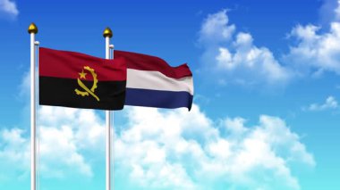 Kutuptaki ANGOLA ve NETHERLANDS bayrakları alfa kanalı ile birlikte