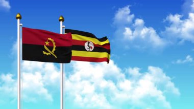 Kutuptaki ANGOLA ve UGANDA bayrakları alfa kanalı ile birlikte sallanıyor