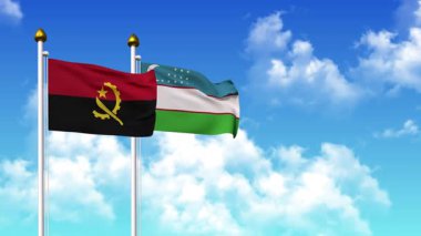 Kutuptaki ANGOLA ve UZBEKISTAN bayrakları alfa kanalı ile birlikte sallanıyor