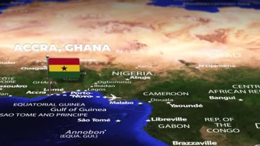 Accra GHANA 'dan Doğu Dili' ye bayrak iğneli uçuş zamanı