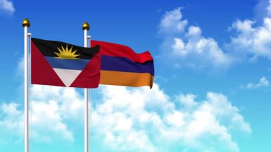 Kutupta alfa kanalı dahil olmak üzere ANTIGUA, BARBUDA ve ARMENIA bayrakları dalgalanıyor