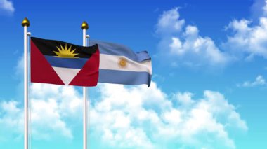 Kutupta alfa kanalı da dahil olmak üzere ANTIGUA, BARBUDA ve ARGENTINA bayrakları dalgalanıyor