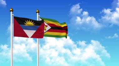 Kutupta alfa kanalı dahil olmak üzere ANTIGUA, BARBUDA ve ZIMBABWE bayrakları dalgalanıyor