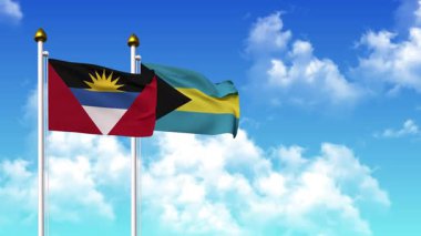 Kutupta alfa kanalı dahil olmak üzere ANTIGUA, BARBUDA ve BAHAMAS bayrakları dalgalanıyor