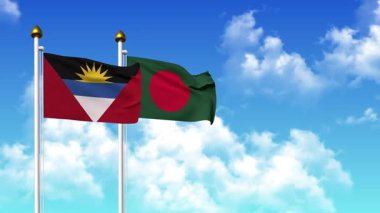 Kutupta alfa kanalı dahil ANTIGUA, BARBUDA ve BANGLADESH bayrakları dalgalanıyor