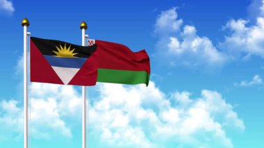 Kutupta ANTIGUA, BARBUDA ve BELARUS bayrakları dalgalanırken alfa kanalı da dahil
