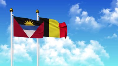 Kutupta alfa kanalı da dahil olmak üzere ANTIGUA, BARBUDA ve BELGIUM bayrakları sallamak