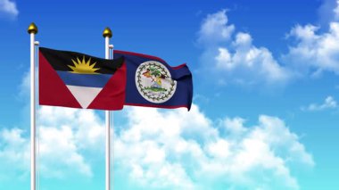 Kutupta alfa kanalı da dahil olmak üzere ANTIGUA, BARBUDA ve BELIZE bayrakları sallanıyor