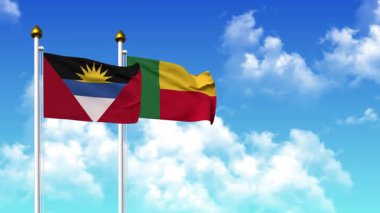 Kutupta ANTIGUA, BARBUDA ve BENIN bayrakları dalgalanırken alfa kanalı da dahil