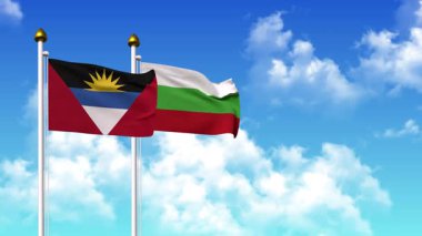 Kutupta alfa kanalı da dahil olmak üzere ANTIGUA, BARBUDA ve BLGARIA bayrakları sallanıyor