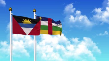 Kutupta ANTIGUA, BARBUDA ve Orta Afrika Cumhuriyeti bayrakları dalgalanırken alfa kanalı da dahil