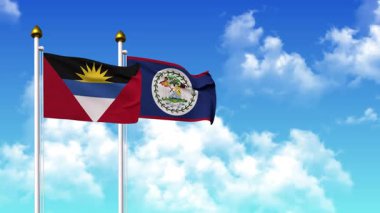 Kutupta alfa kanalı da dahil olmak üzere ANTIGUA, BARBUDA ve ARGENTINA bayrakları dalgalanıyor