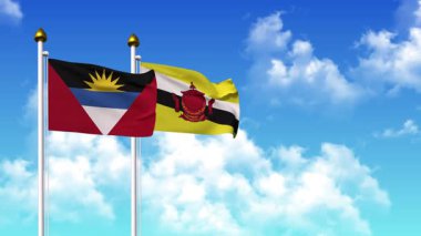 Kutupta alfa kanalı da dahil olmak üzere ANTIGUA, BARBUDA ve ARGENTINA bayrakları dalgalanıyor