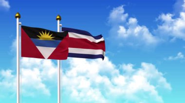 Kutupta alfa kanalı da dahil olmak üzere ANTIGUA, BARBUDA ve COSTA RICA bayrakları dalgalanıyor