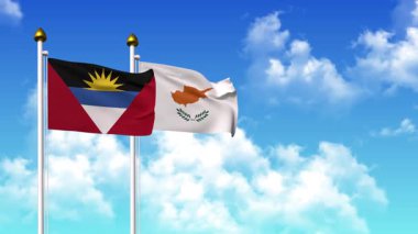 Kutupta alfa kanalı dahil olmak üzere ANTIGUA, BARBUDA ve CYPRUSS bayrakları dalgalanıyor