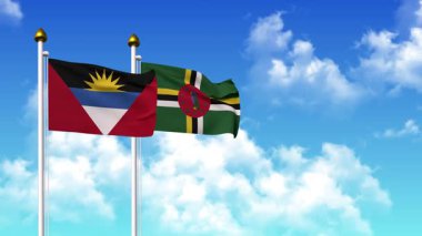 Kutupta alfa kanalı da dahil olmak üzere ANTIGUA, BARBUDA ve DOMINICA bayrakları dalgalanıyor