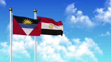 Kutupta alfa kanalı dahil ANTIGUA, BARBUDA ve EGYPT bayrakları dalgalanıyor