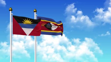 Kutupta ANTIGUA, BARBUDA ve Eswatini 'nin bayrakları dalgalanırken alfa kanalı da dahil