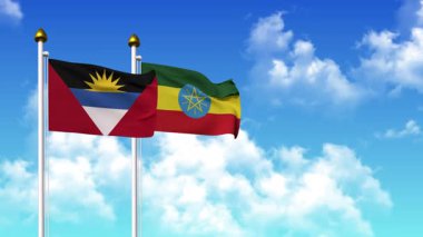 Kutupta alfa kanalı da dahil olmak üzere ANTIGUA, BARBUDA ve ETHIOPIA bayrakları dalgalanıyor