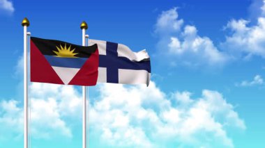 Kutupta alfa kanalı dahil ANTIGUA, BARBUDA ve FINLAND bayrakları dalgalanıyor