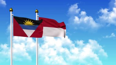 Kutupta alfa kanalı da dahil olmak üzere ANTIGUA, BARBUDA ve INDONEZYA bayrakları dalgalanıyor