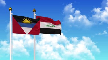 Kutupta ANTIGUA, BARBUDA ve IRAQ bayrakları dalgalanırken alfa kanalı da dahil